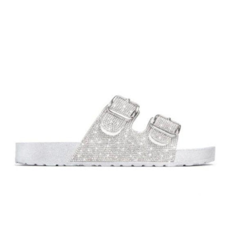 Embellished Double Buckle Sandals – Silver - Picture 2 of 7